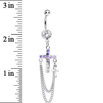 Purple Gem Cross Chain Dangle Belly Ring