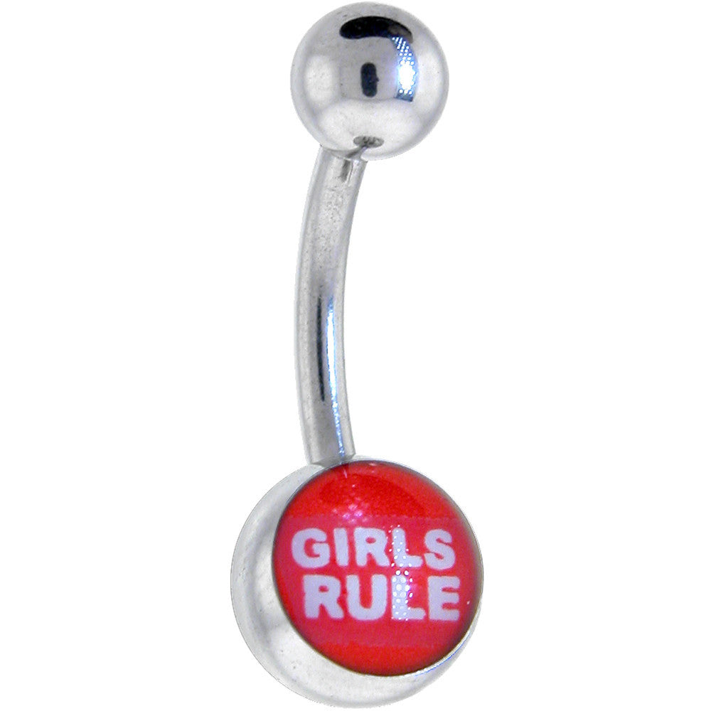 Red and White GIRLS RULE Logo Belly Button Ring
