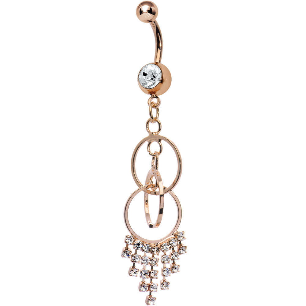 Rose Gold Plated Clear Gem Triple Ring Dangle Chandelier Belly Ring