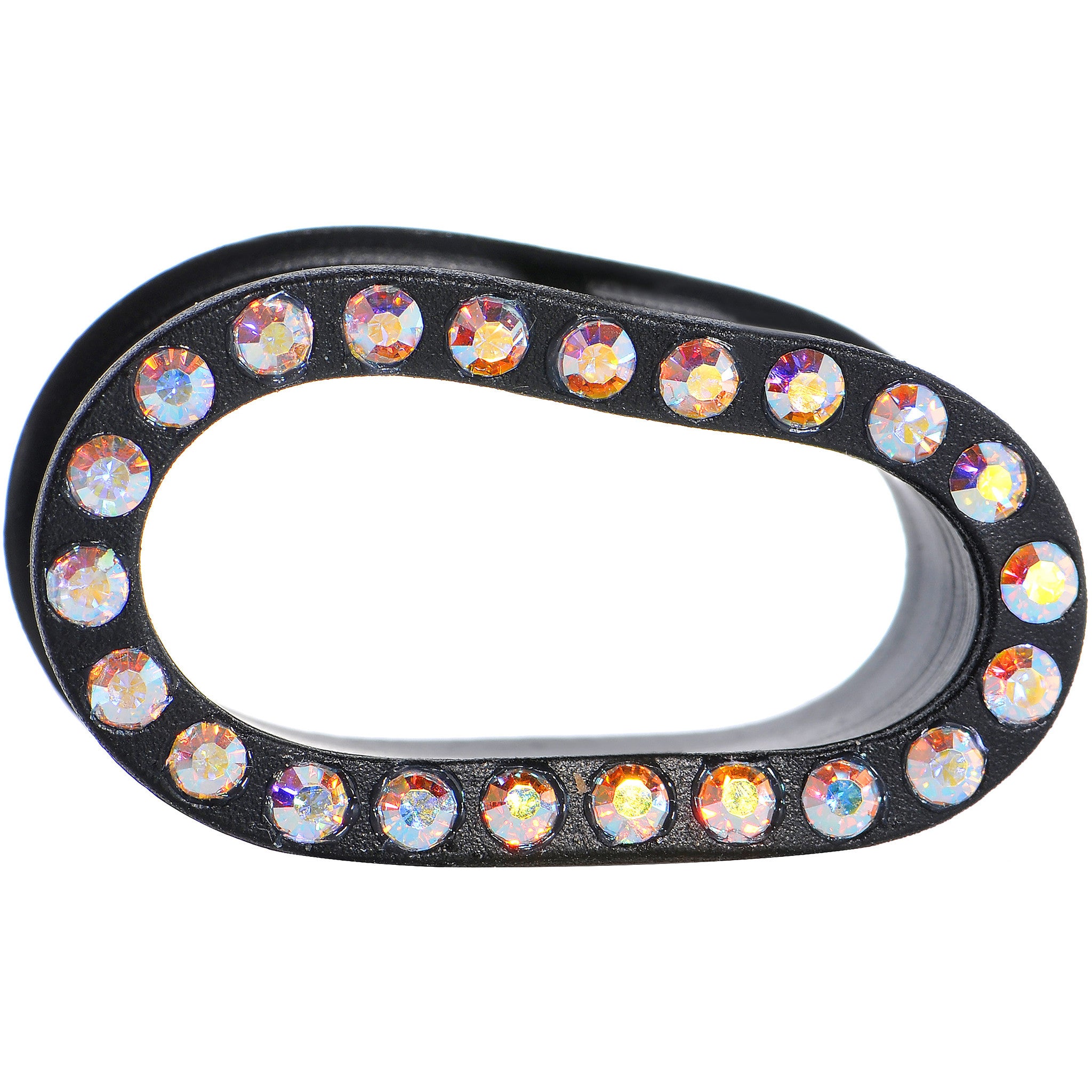 3/4 Aurora Gem Black Silicone Double Flare Tunnel