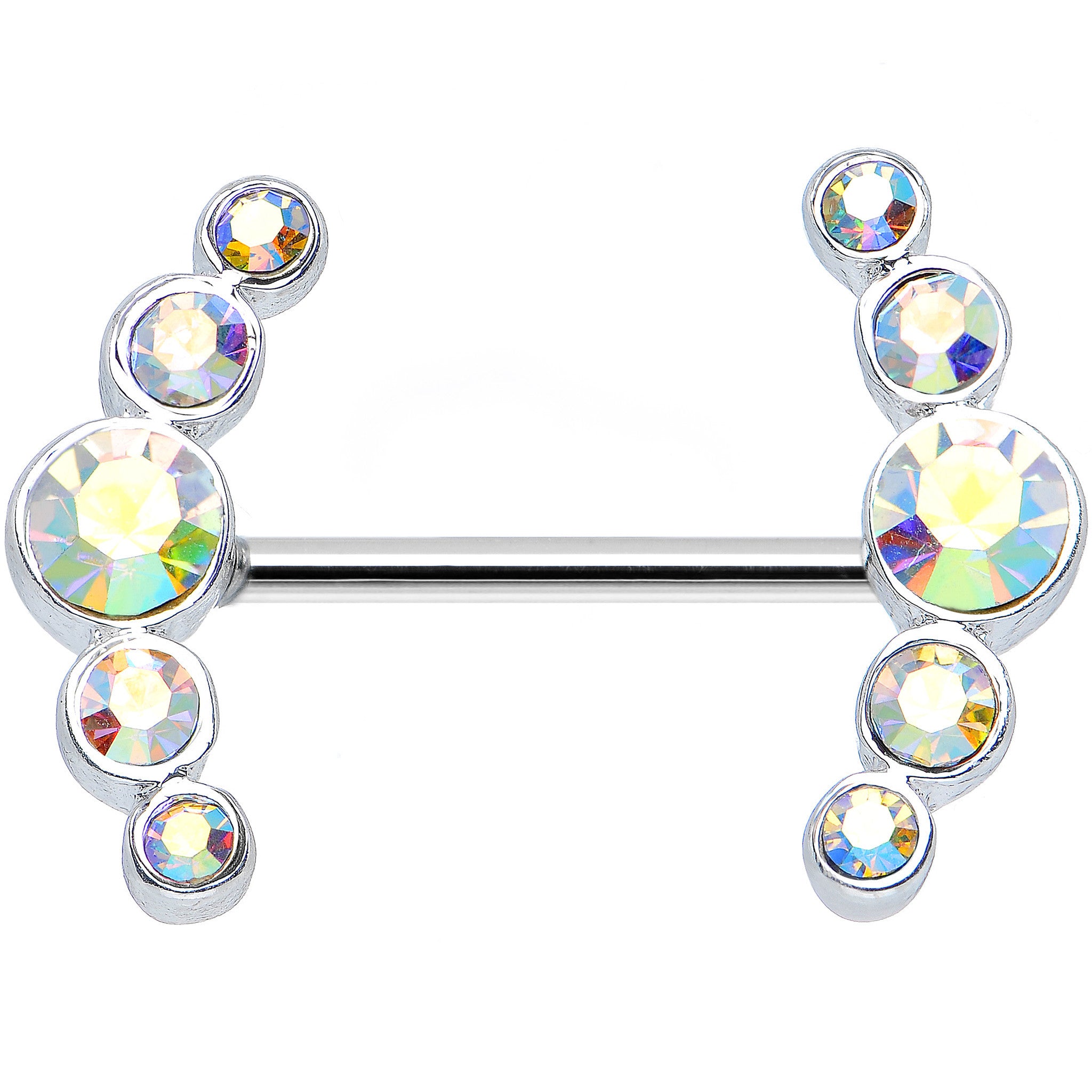 14G 5/8 Aurora Gem Steel Round Quintent Nipple Barbell Set