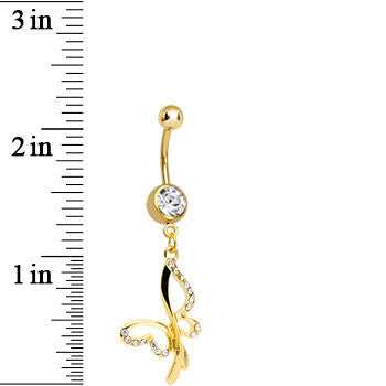 Clear Gem Gold Plated Breathtaking Butterfly Dangle Belly Ring