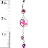 Pink Cubic Zirconia Drops Encircled Butterfly Dangle Belly Ring