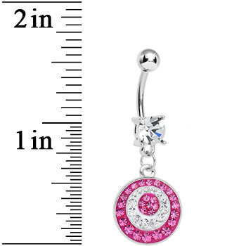 Crystalline Pink Gem Paved Glittering Circles Dangle Belly Ring