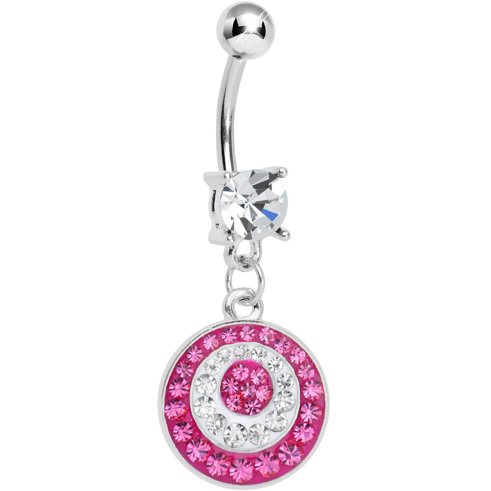 Crystalline Pink Gem Paved Glittering Circles Dangle Belly Ring