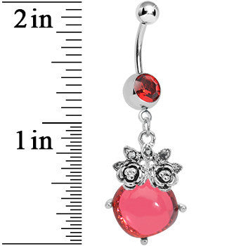 Red Gem Luminous Orb Victorian Roses Dangle Belly Ring