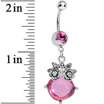Pink Gem Luminous Orb Victorian Roses Dangle Belly Ring