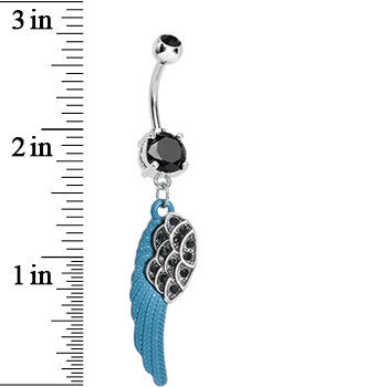 Black Paved Gem On the Blue Wing of an Angel Dangle Belly Ring