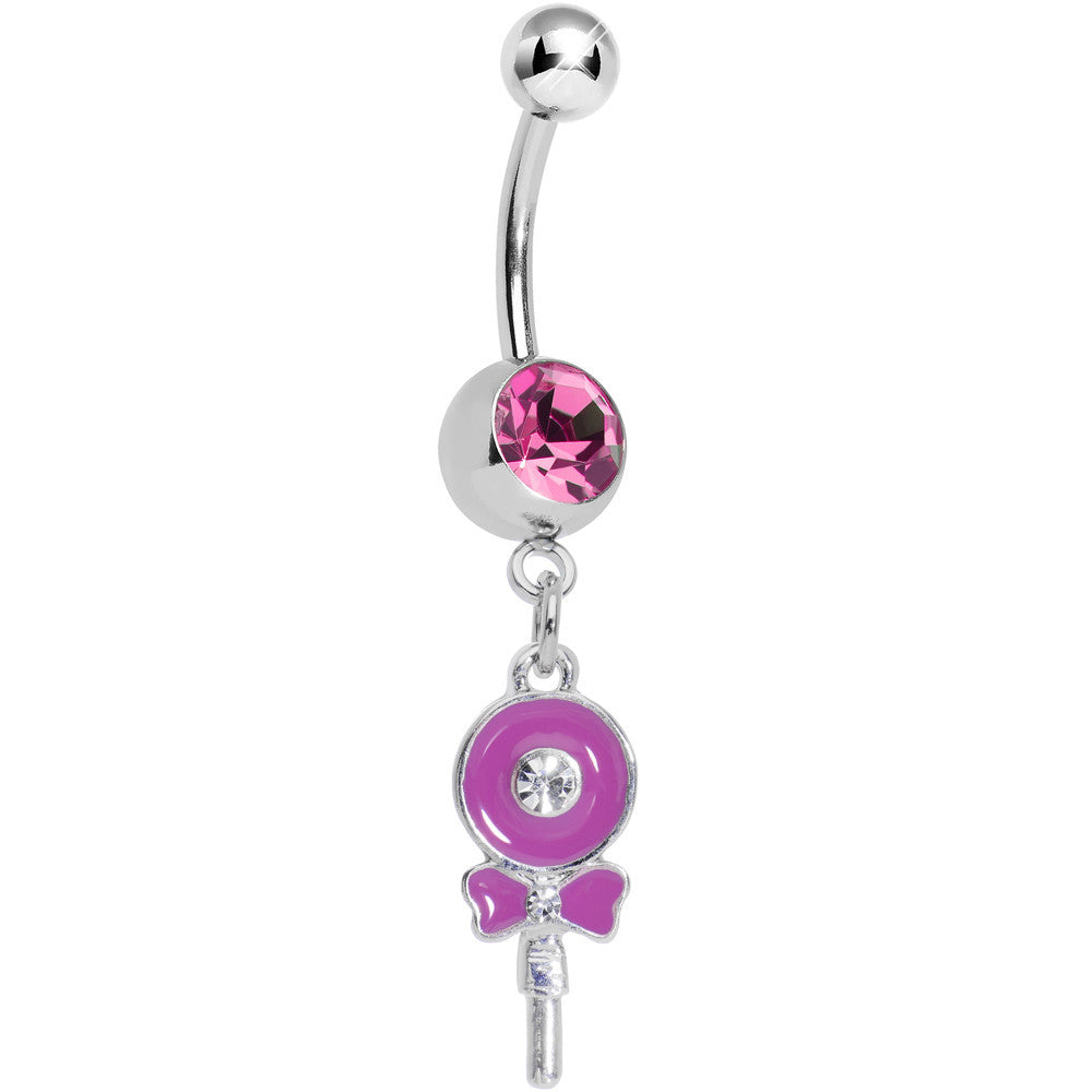 Pink Gem Sweetly Wrapped Pink Lollipop Dangle Belly Ring