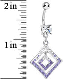 Clear Gem Double Clear and Purple Paved Diamond Dangle Belly Ring