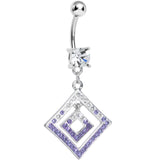 Clear Gem Double Clear and Purple Paved Diamond Dangle Belly Ring