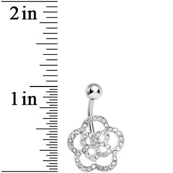 Clear Gem Hollow Buttercup Flower Belly Ring