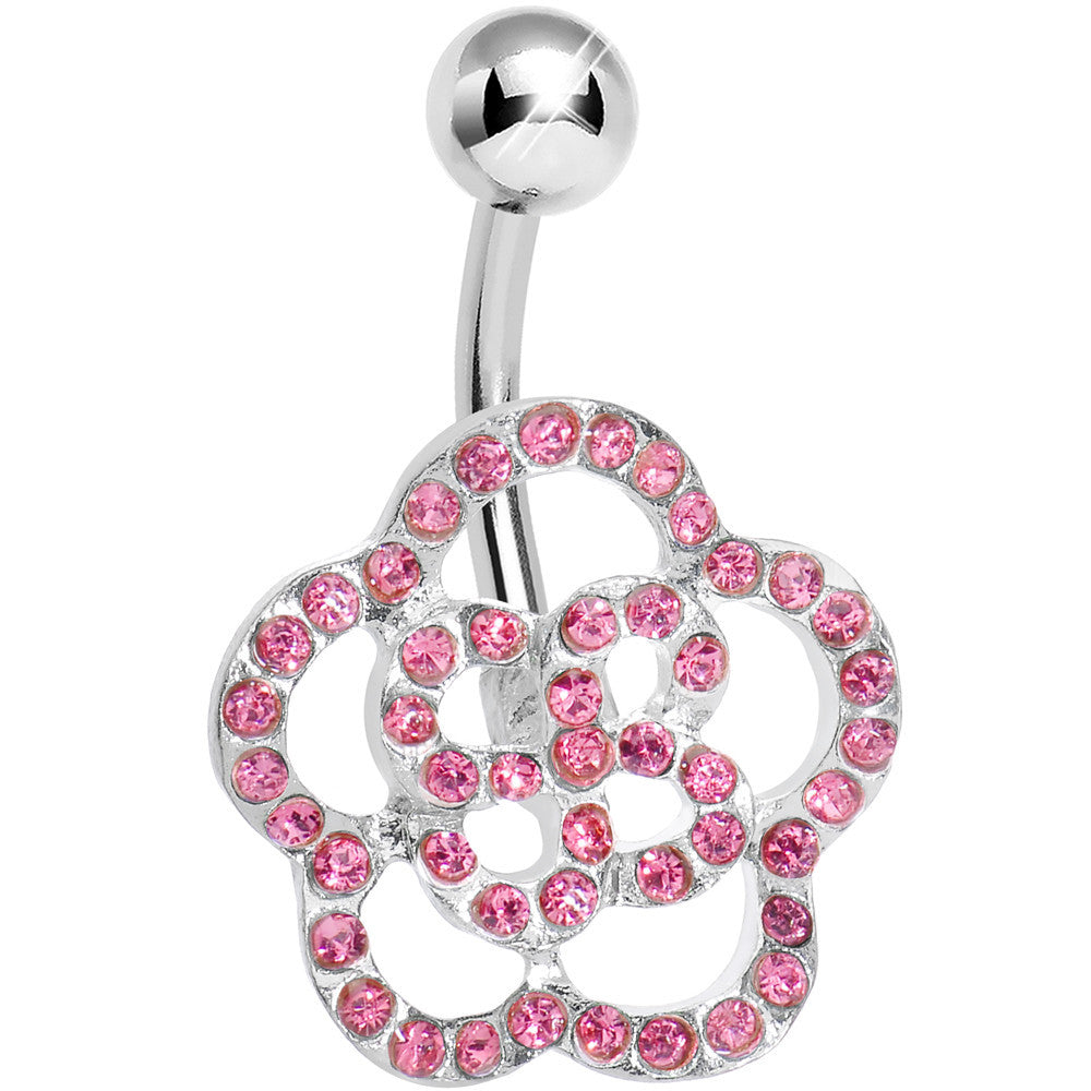Pink Gem Hollow Buttercup Flower Belly Ring