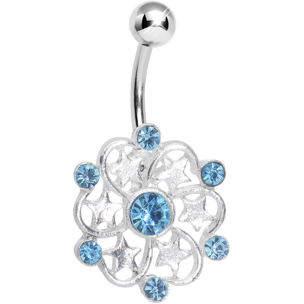 Aqua Gem Princess Star Petals Flower Belly Ring