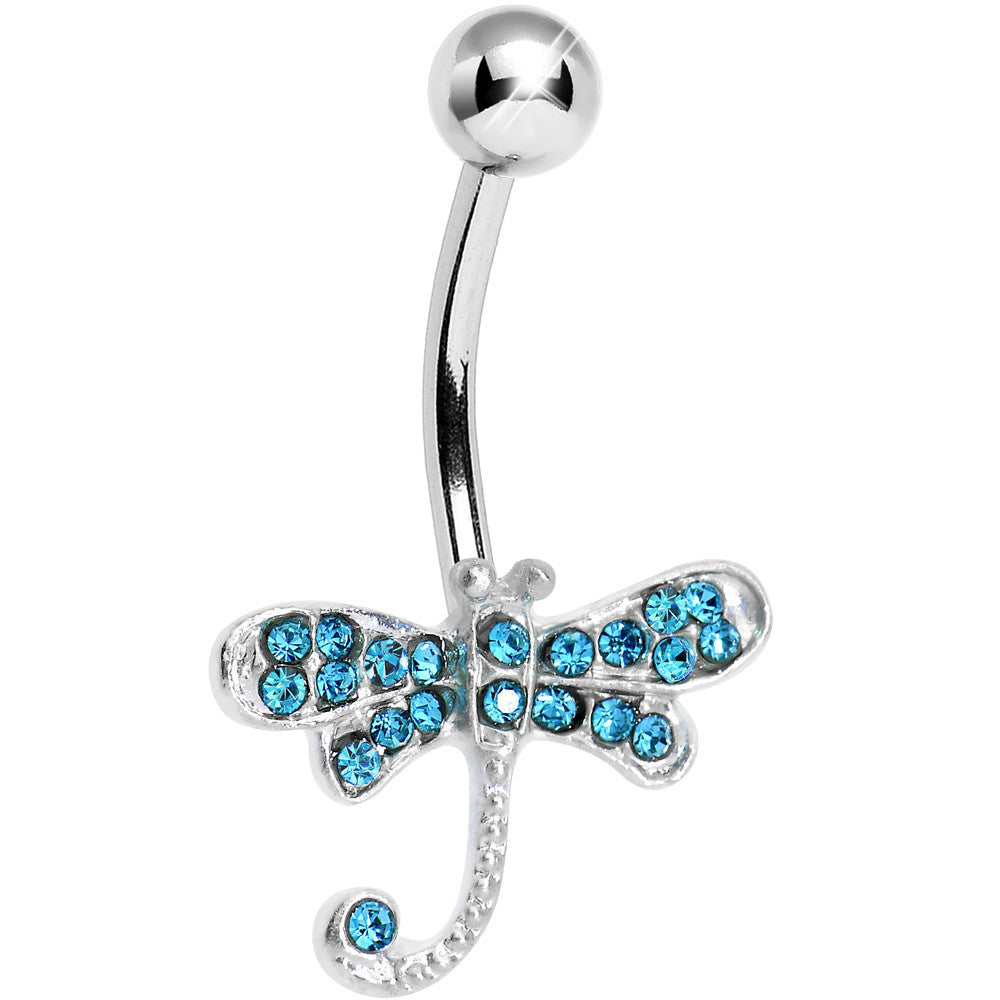 Aqua Gem Lazy Dragonfly Belly Ring