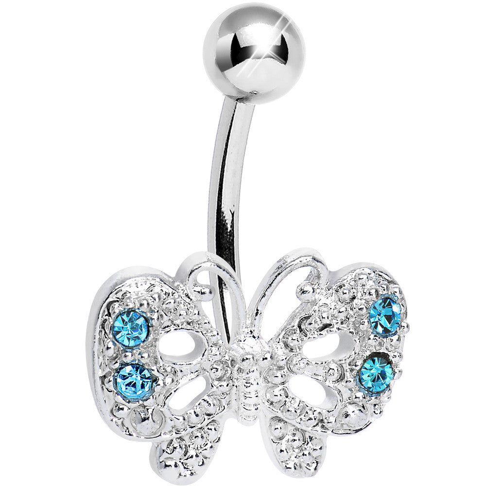 Aqua Gem Enchanting Butterfly Belly Ring