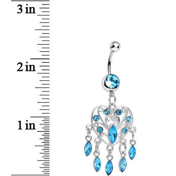 Aqua Gem Shimmering Teardrop Heart Dangle Belly Ring