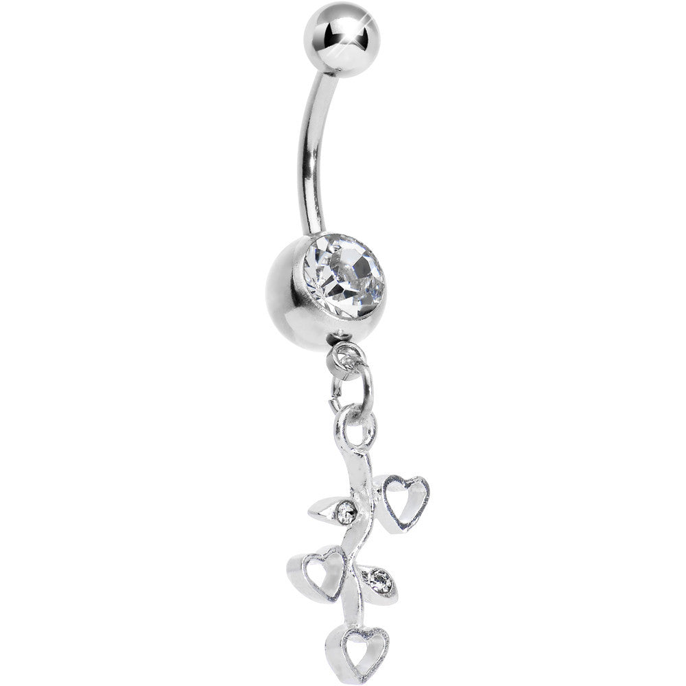Clear Gem Branch of Love Heart Dangle Belly Ring