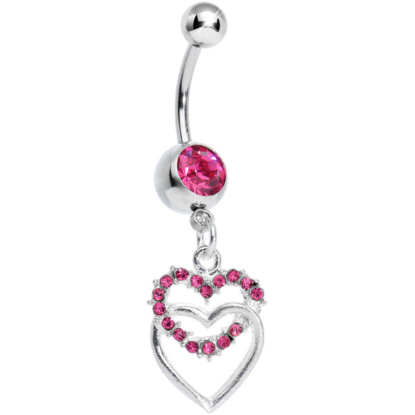 Pink Gem Two Hearts Meet Dangle Belly Ring
