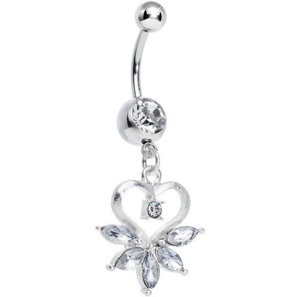 Clear Gem Marquise Pop Hollow Heart Dangle Belly Ring
