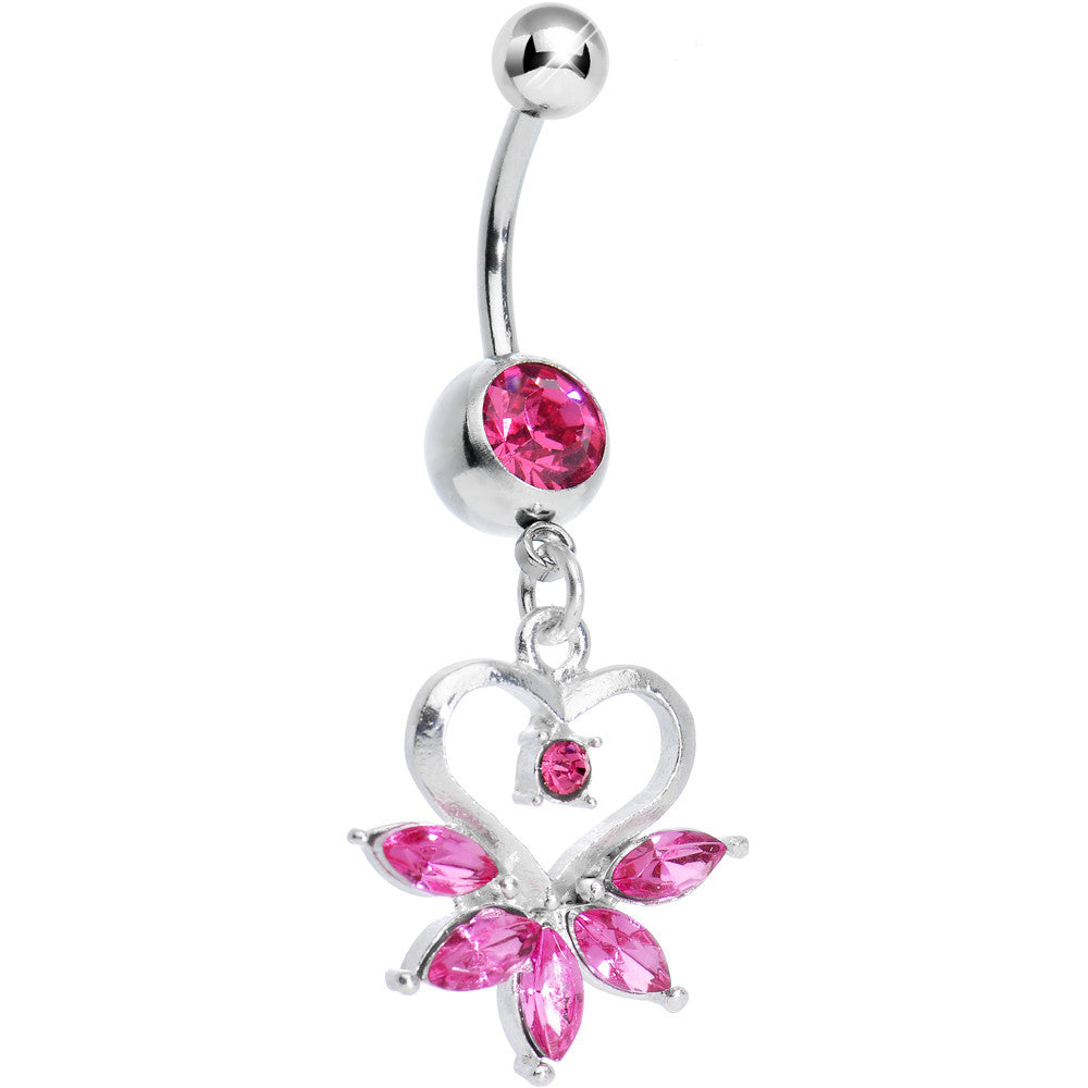Pink Gem Marquise Pop Hollow Heart Dangle Belly Ring