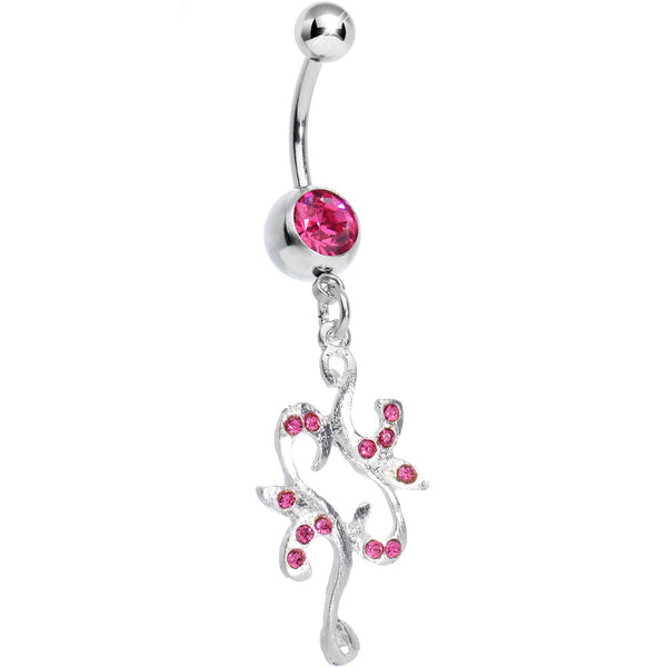 Pink Gem Twisted Separate Heart Dangle Belly Ring
