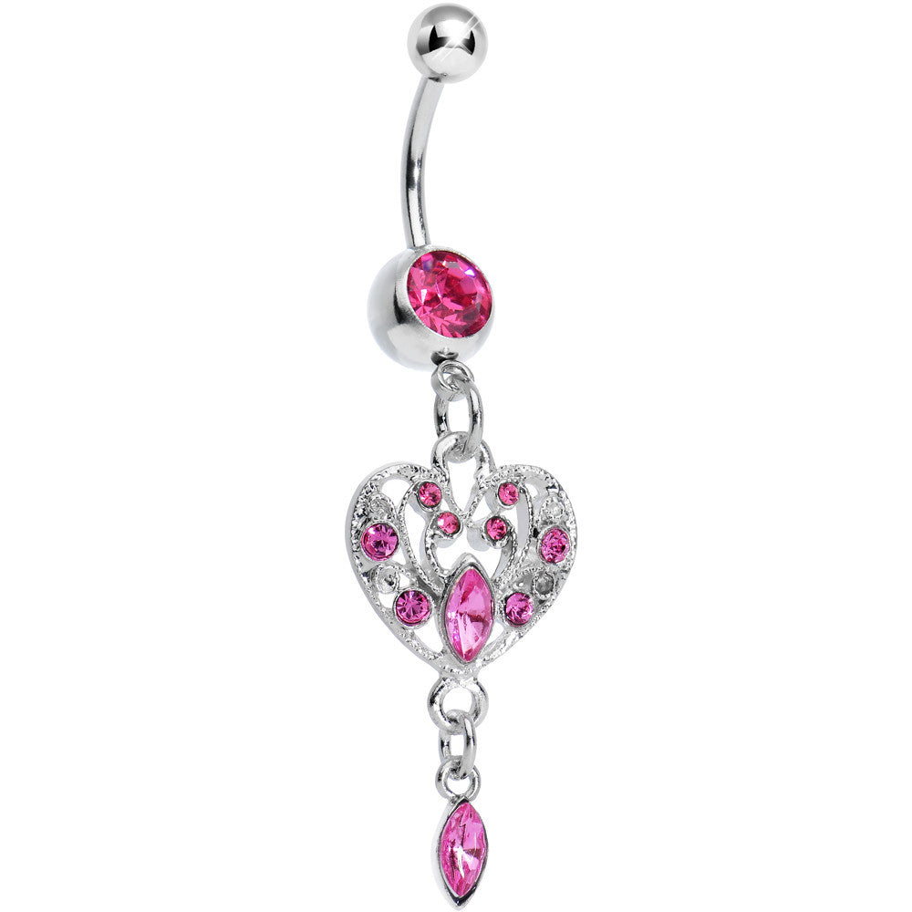 Pink Gem Majestic Marquise Heart Dangle Belly Ring