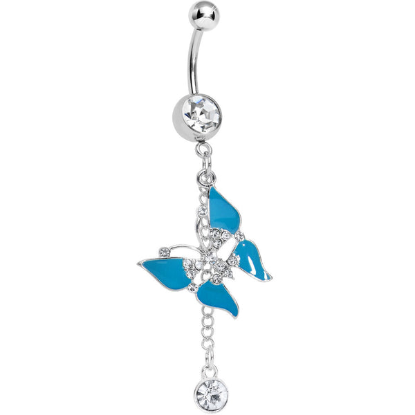 Clear Gem Mystical Aqua Wings Butterfly Chain Dangle Belly Ring