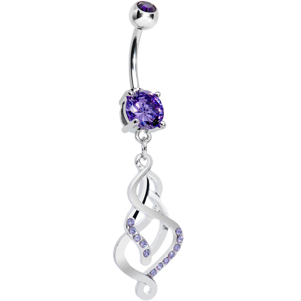Double Purple Gem Twisting Illusion Dangle Belly Ring