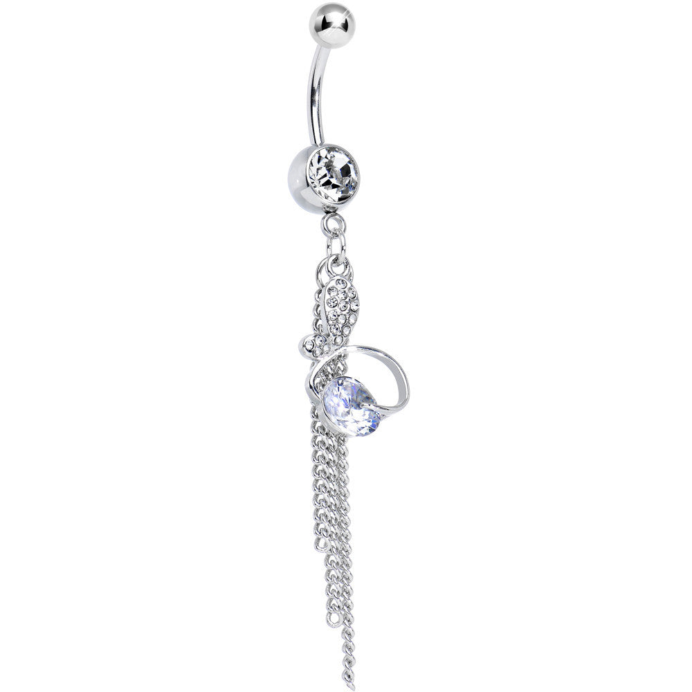 Clear Gem Wing and Ring Chain Dangle Belly Ring