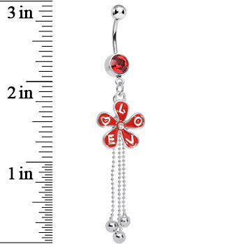 Red Gem Blooming Love Red Spring Flower Dangle Belly Ring
