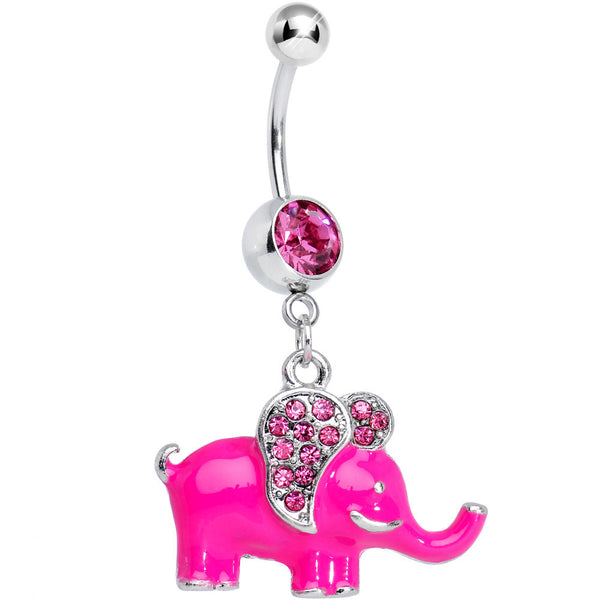 Pink Gem Glamorous Pink Elephant Dangle Belly Ring
