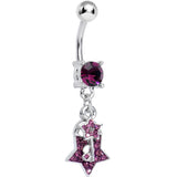 Purple Gem Double Dazzling Star Lock and Key Dangle Belly Ring