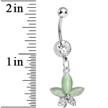 Clear Gem Blooming Green Pearly Flower Dangle Belly Ring