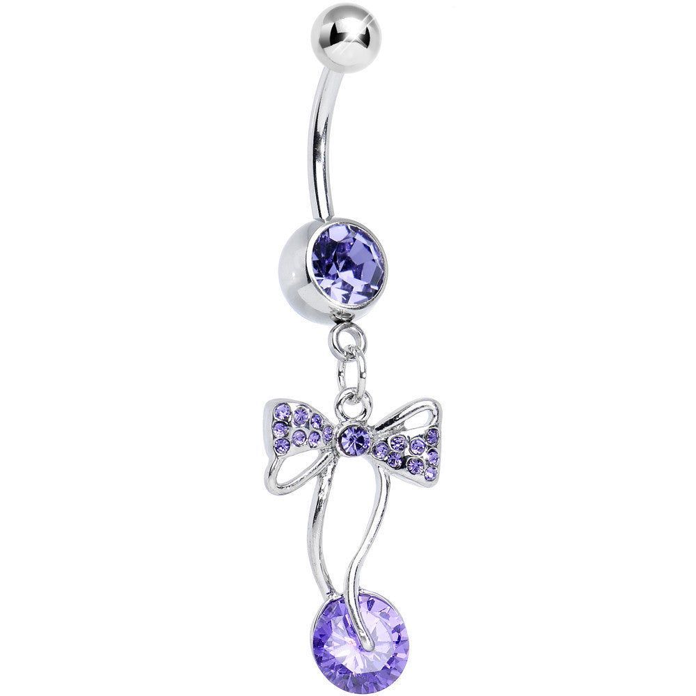 Tanzanite CZ Drop Sweetness Wrapped in a Bow Dangle Belly Ring