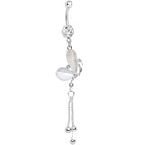 Clear Gem White Pearlescent Butterfly Dangle Belly Ring