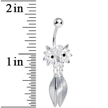 Crystalline Gem Gleaming Feathers Surprised Owl Dangle Belly Ring
