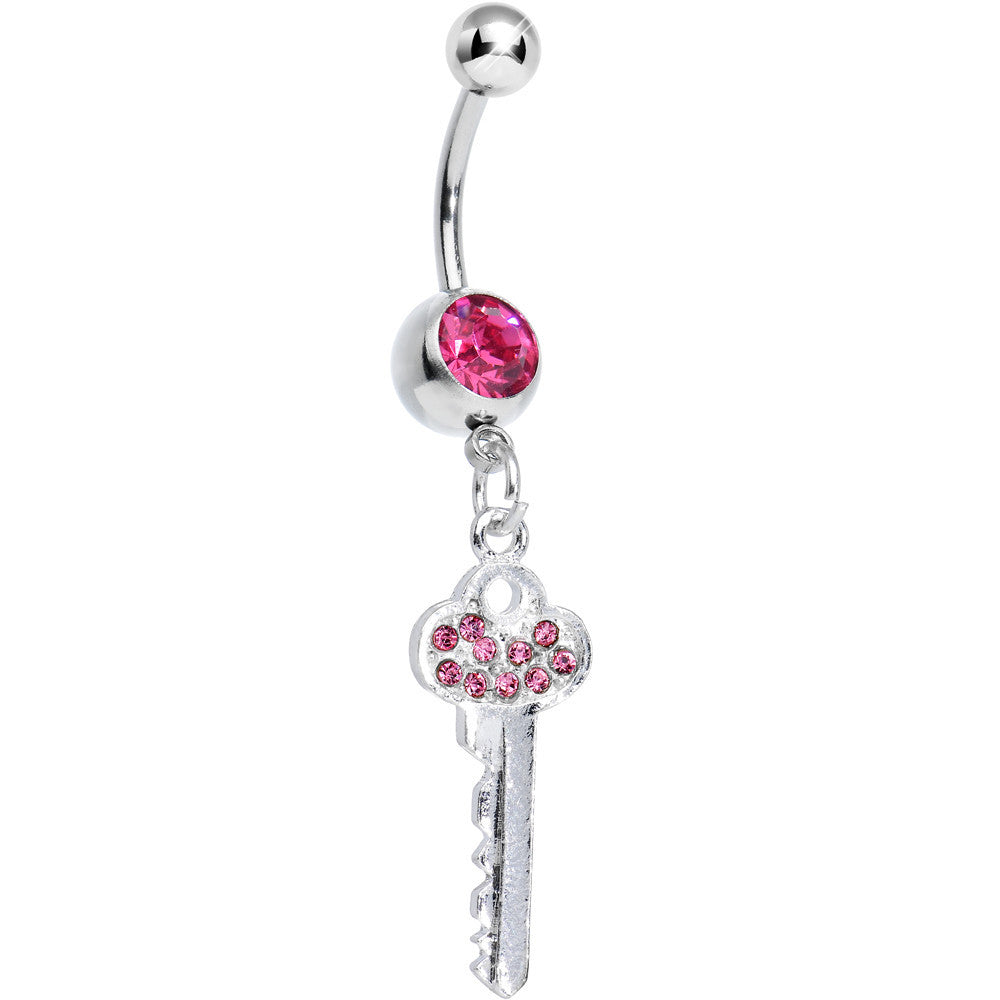 Pink Gem Jazzy Glam Key Dangle Belly Ring