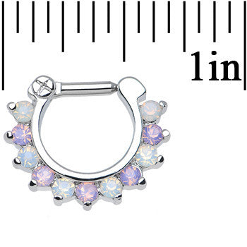14 Gauge 1/4 Alluring Faux Opal and Light Purple Gem Septum Clicker