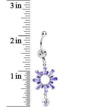 Clear CZ Purple Crystal Burst Dangle Belly Ring