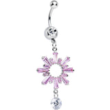 Clear CZ Pink Crystal Burst Dangle Belly Ring
