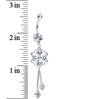 Clear CZ Clear Four Heart Clover Dangle Belly Ring