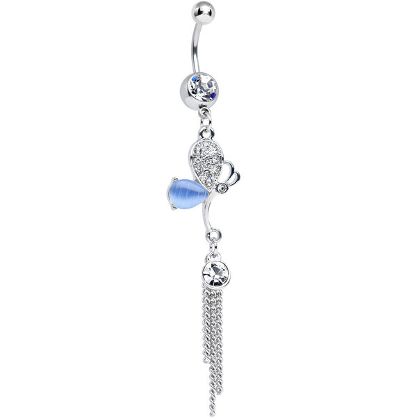 Clear Crystal Blue Butterfly Fairy Dangle Belly Ring