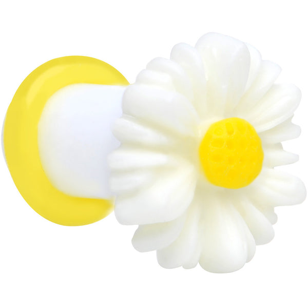 2 Gauge White Acrylic White Daisy Flower Single Flare Plug