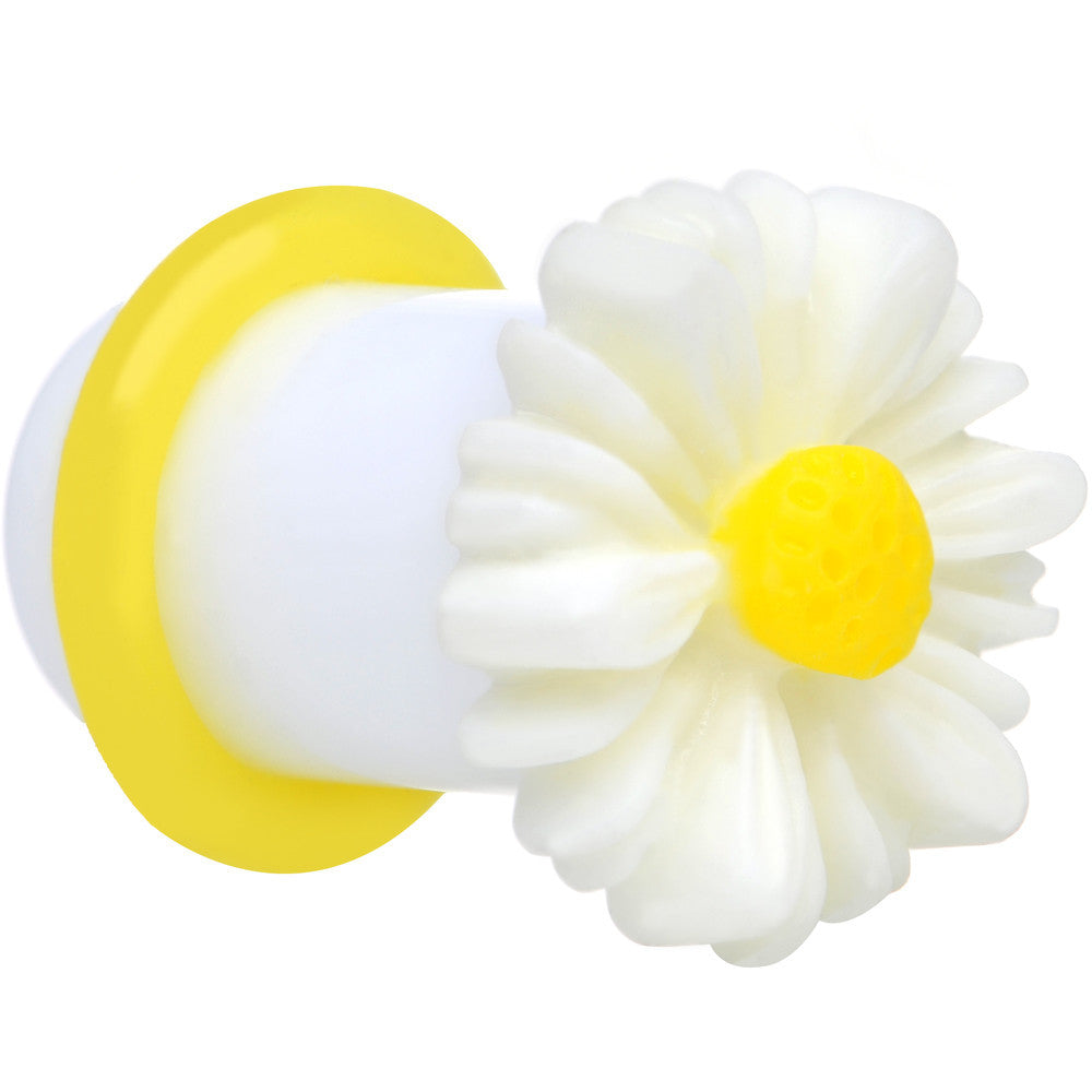 0 Gauge White Acrylic White Daisy Flower Single Flare Plug