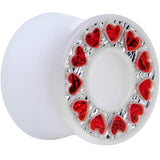 1/2 White Acrylic Crystal Red Heart Tunnel Plug