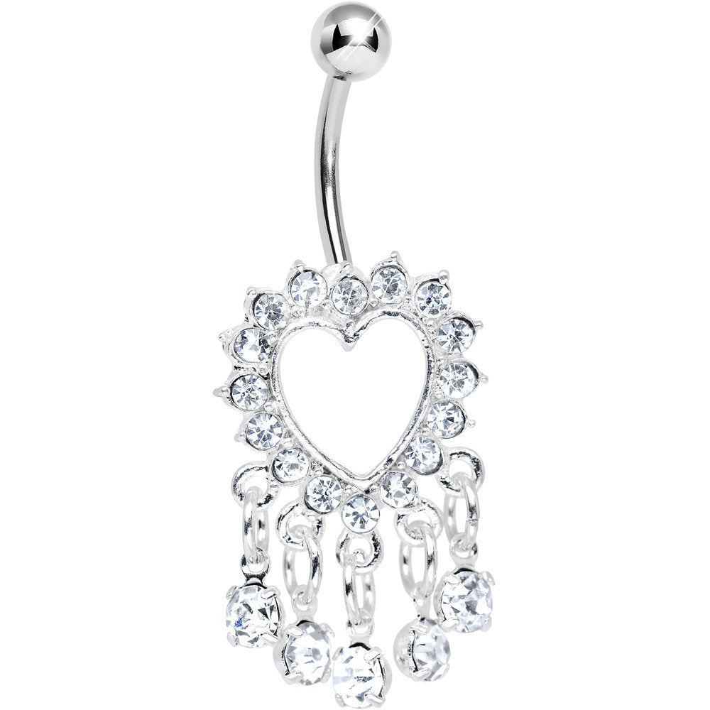 Crystalline Gem Super Sparkle Drops and Hollow Heart Dangle Belly Ring