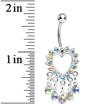 Aurora Gem Super Sparkle Drops and Hollow Heart Dangle Belly Ring