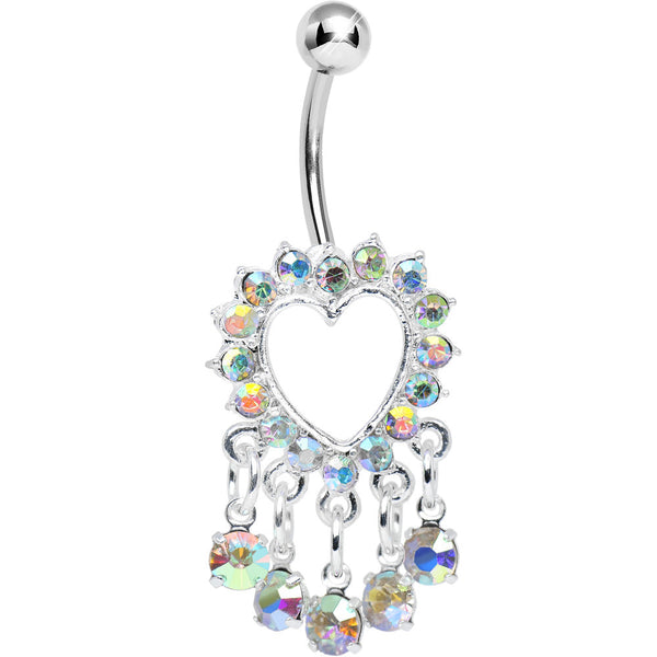 Aurora Gem Super Sparkle Drops and Hollow Heart Dangle Belly Ring