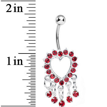 Red Gem Super Sparkle Drops and Hollow Heart Dangle Belly Ring